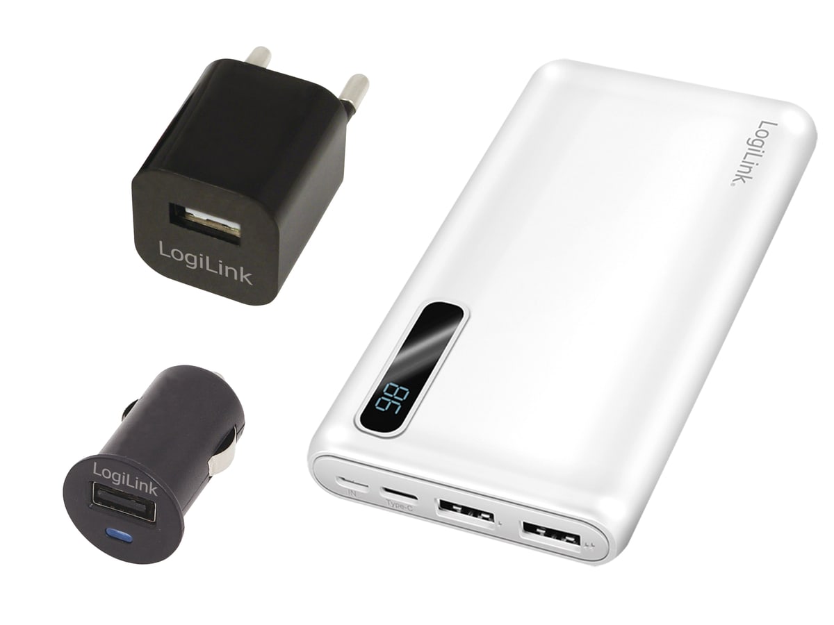 LOGILINK Powerbank mit KFZ-Lader und Netzadapter, weiß von Logilink