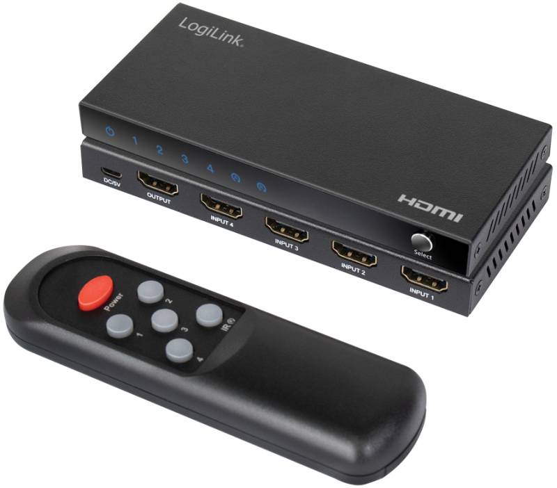 LogiLink 4K/60 Hz HDMI Switch, 4-fach, schwarz von Logilink