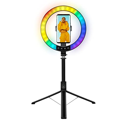 LogiLink AA0156 - LED Ringlicht/Ring Light (Ø 25 cm) mit Smartphone Halterung, 26-RGB-Farbmodi und 95 LEDs für professionelle Videos und Bilder, mit Stativ + Fernbedienung von Logilink