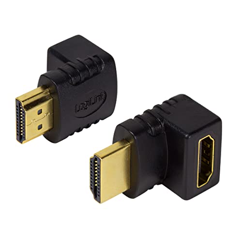 LogiLink AH0007 HDMI High Speed Adapter, 90 Grad gewinkelt und mit vergoldeten Kontakten, Ideal für Full HD, Stecker auf Buchse schwarz von Logilink