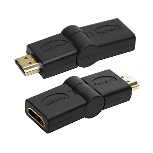 LogiLink AH0011 HDMI High Speed Adapter, 180 Grad schwenkbar und mit vergoldeten Kontakten, Ideal für Full HD, Stecker auf Buchse schwarz von Logilink