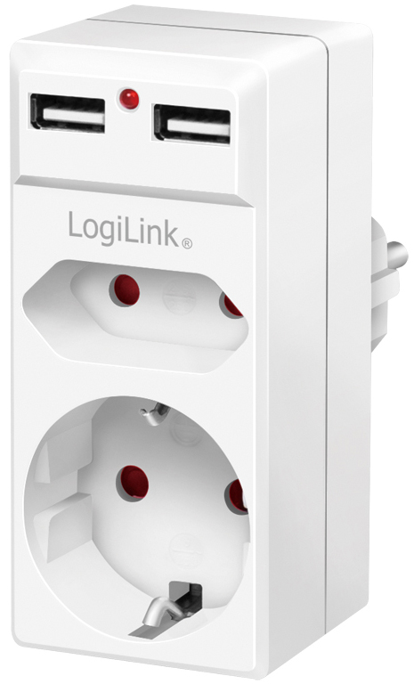 LogiLink Adapterstecker mit 2x USB-Ports, Eurosteckdose & von Logilink