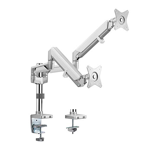 LogiLink BP0089 - Alu Dual-Monitor-Schreibtischhalterung für 2x 17-32 Zoll (LCD, LED, OLED, …) mit Gasdruckfeder, Flat & Curved TVs, Armlänge = 553mm von Logilink
