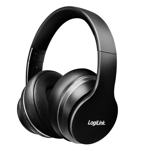 LogiLink BT0053 - BT v5.0 Active-Noise-Cancelling (ANC) Headset/Kopfhörer mit aktiver Lärmunterdrückung und Schutz- Transportbox, Flugzeug-Adapter, Over Ear, Schwarz von Logilink