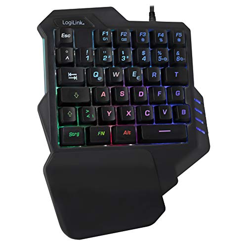 LogiLink Beleuchtete Einhand-Gaming Tastatur mit ergonomischer Handauflage und großartigen Lichteffekten und programmierbaren Tasten für Windows, Linux und MAC in schwarz, ID0181 von Logilink