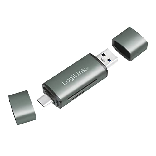 LogiLink CR0043 - USB 3.2 (Gen1) Kartenleser für SD- und microSD-Karten im Aluminiumgehäuse, für Speicherkarten bis 2 TB, Anschluss über USB-A oder USB-C von Logilink