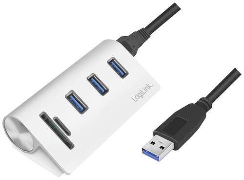 LogiLink CR0045 3+2 Port USB 3.0-Hub mit Aluminiumgehäuse, mit eingebautem SD-Kartenleser Silber von Logilink