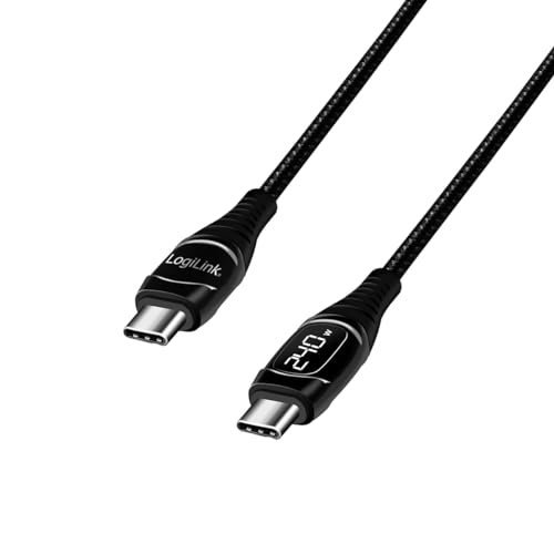 LogiLink CU0181 - USB 2.0 Typ-C Anschlusskabel (Stecker/Stecker) mit E-mark Chipsatz, PD (PowerDelivery) und OLED Display, Länge: 1m von Logilink