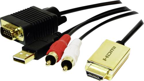 LogiLink CV0052A Adapter [1x HDMI-Stecker - 1x VGA-Stecker, Cinch-Stecker] Gold, Schwarz 2.00m von Logilink