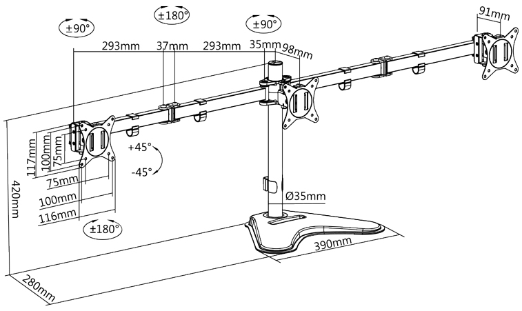 LogiLink Dreifach-Monitorarm mit Standfuß, Armlänge: 658 mm von Logilink