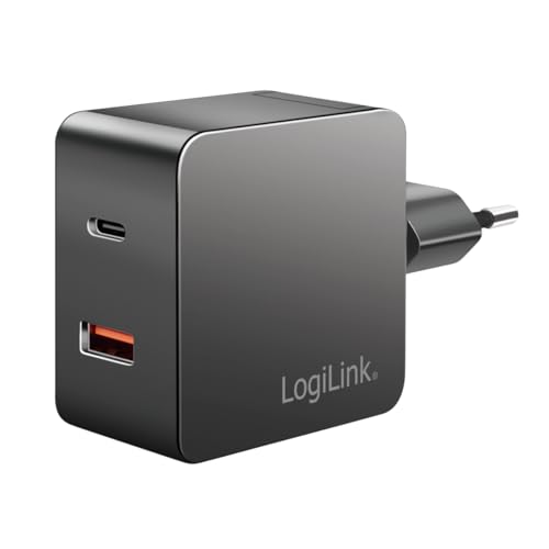 LogiLink Dual USB-Ladeadapter, 1x USB-A, 1x USB-C, GaN (Galliumnitrid) für hohe Effizienz bis 45 W, PPS-Laden (Programmable Power Supply), PowerDelivery & QuickCharge von Logilink
