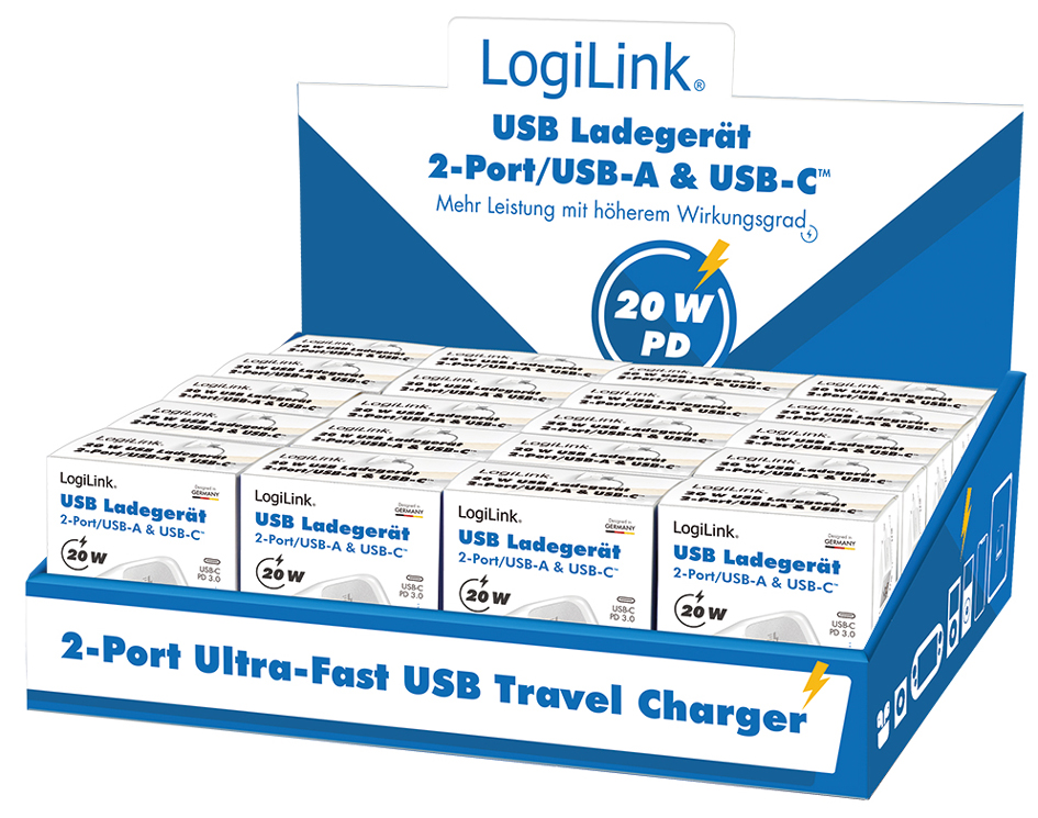 LogiLink Dual-USB-Schnelladegerät-Set, USB-C / USB-A, weiß von Logilink