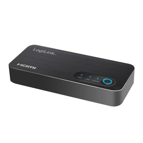 LogiLink HDMI-Splitter 1x2-Port, verteilt 1 HDMI Signal (1x Eingang/Quelle) auf 2 Endgeräte wie TV, Beamer... (2X Ausgang), in 4K/60 Hz, HDCP, HDR, CEC, Downscaler von Logilink