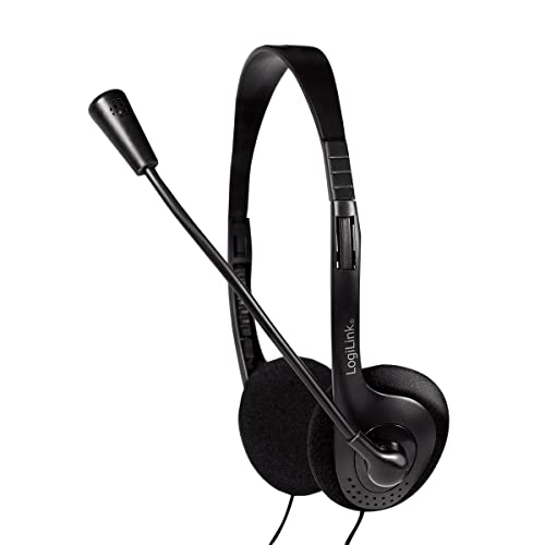 LogiLink HS0001 - Stereo Headset Leichtgewicht mit drehbarem Mikrofonarm und Lautstärkeregelung am Kabel, ideal für Home Office, Facetime, Videochat, Schwarz von Logilink