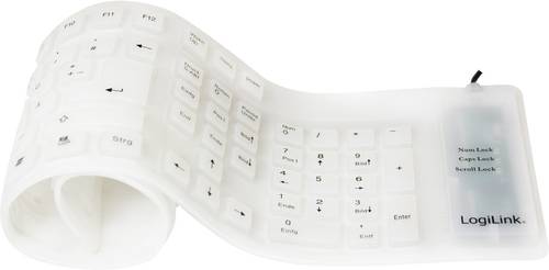 LogiLink ID0018A USB Tastatur Deutsch, QWERTZ Weiß Faltbar, Spritzwassergeschützt, Staubgeschützt von Logilink