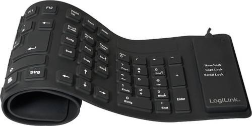 LogiLink ID0019A USB Tastatur Deutsch, QWERTZ Schwarz Faltbar, Spritzwassergeschützt, Staubgeschützt von Logilink
