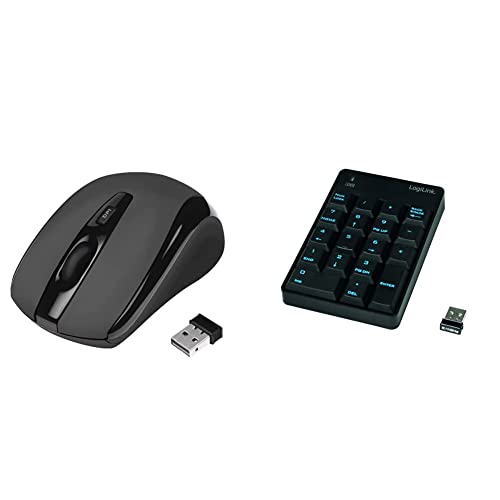 LogiLink ID0031 Wireless optische Mini Maus schwarz & ID0120 Kabelloses Keypad Ziffernblock 18 Tasten, Black von Logilink