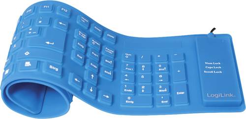 LogiLink ID0035A USB Tastatur Deutsch, QWERTZ Blau Faltbar, Spritzwassergeschützt, Staubgeschützt von Logilink