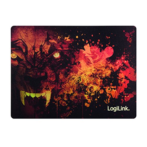 LogiLink ID0141 Ultra dünnes Glimmer Gaming Mauspad mit Spezialbeschichtung im Wolf Design dunkel rot von Logilink