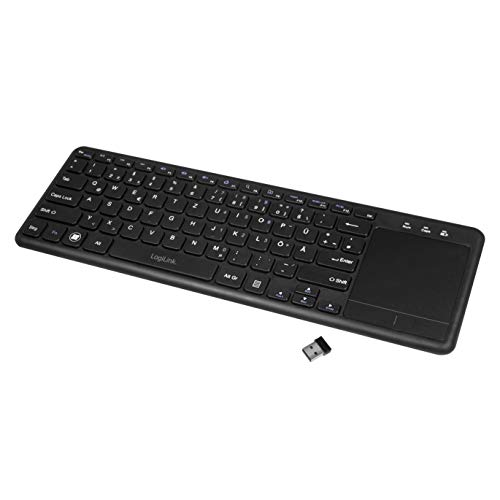 LogiLink ID0188 - Funk Tastatur mit eingebautem Touchpad, 12 praktischen Multimedia Funktionstasten und einem Schlaf-Energie-Sparmodus für PC/Windows/MacOS/Smart TV/Android Box, Schwarz von Logilink