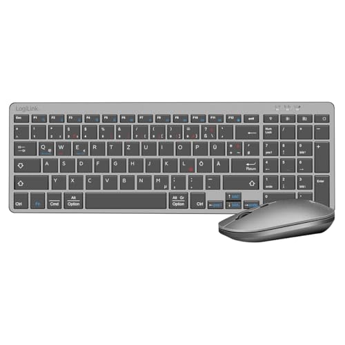 LogiLink ID0215 - Dual-Mode (Funk & BT) Tastatur & Maus Set für Windows/Android/iOS mit bis 1600 DPI, 3 Geräte gleichzeitig koppeln von Logilink