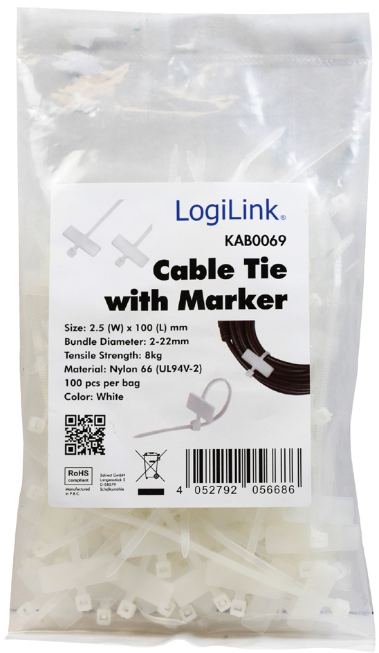LogiLink Kabelbinder mit Beschriftungsfeld, Nylon, weiß LogiLink Kabelbinder mit Beschriftungsfeld, Nylon, weiß von Logilink