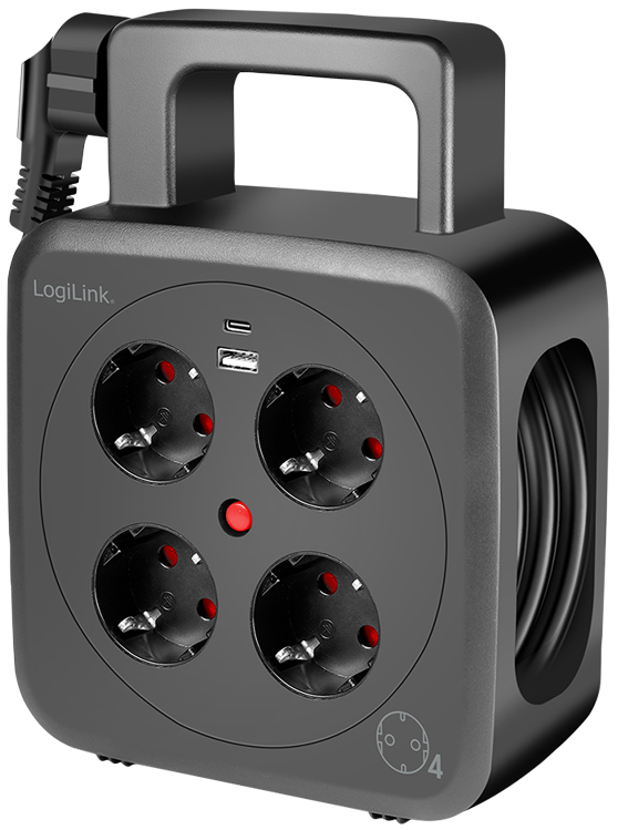 LogiLink Kabeltrommel, 4-fach + 2x USB, Kabel: 5 m, schwarz von Logilink