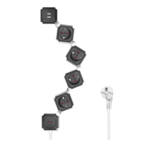 LogiLink LPS276U - Steckdosenleiste 4-Fach Schutzkontaktbuchsen (CEE 7/3) + 2X USB-A Schnellladeanschlüsse, flexibel in Jede Richtung drehbar, Kabellänge: 1,5 m von Logilink