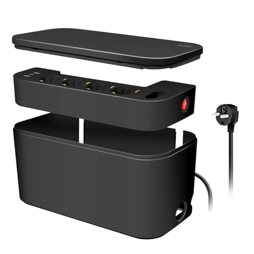 LogiLink LPS282U - Kabelbox mit 5-Fach-Steckdosenleiste inkl. 3X USB, Farbe: Schwarz von Logilink