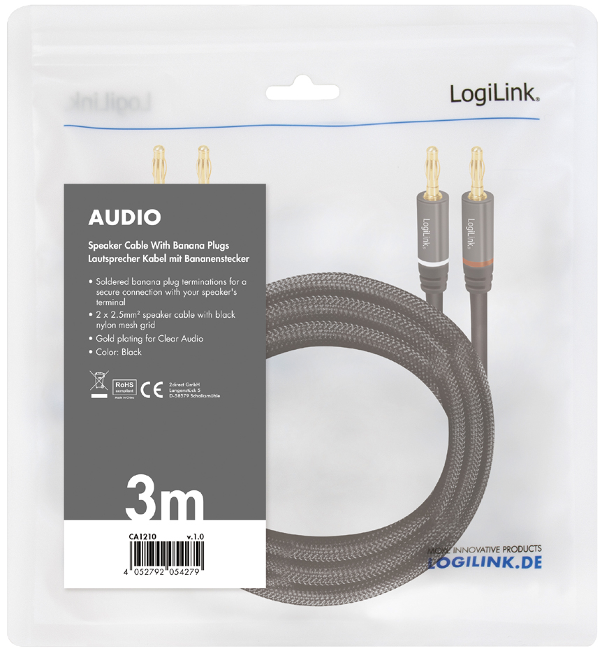 LogiLink Lautsprecherkabel, 2 x 2 Bananenstecker, 3,0 m von Logilink