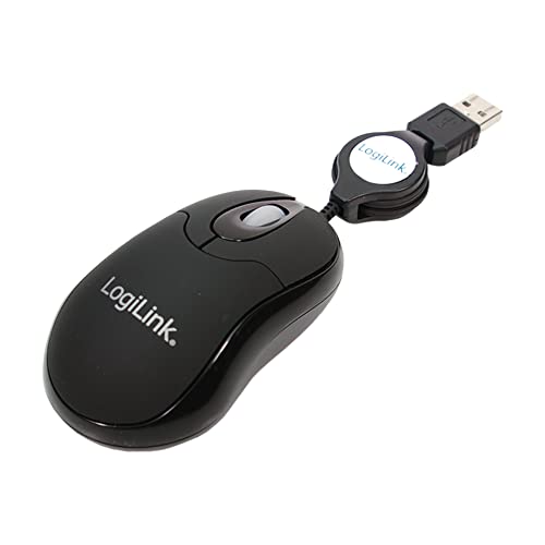 LogiLink Maus optisch USB Mini mit Kabeleinzug, ID0016, schwarz von Logilink