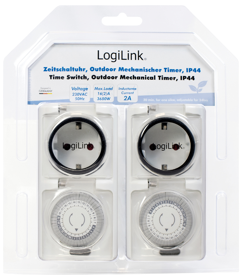 LogiLink Mechanische Zeitschaltuhr, 2er Set, IP44, weiß von Logilink