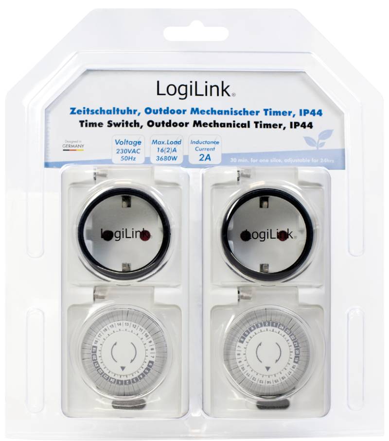 LogiLink Mechanische Zeitschaltuhr, 2er Set, IP44, weiß von Logilink