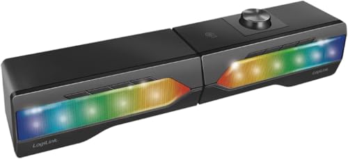 LogiLink Mobile Soundbar mit Party Licht, 2-in-1 Gaming Sound System, Anschluss über Bluetooth V5.0 oder 3,5mm Stereo Klinke, Schwarz von Logilink