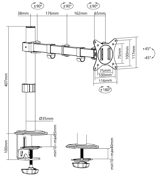 LogiLink Monitorarm, Armlänge: 376 mm, schwarz LogiLink Monitorarm, Armlänge: 376 mm, schwarz von Logilink
