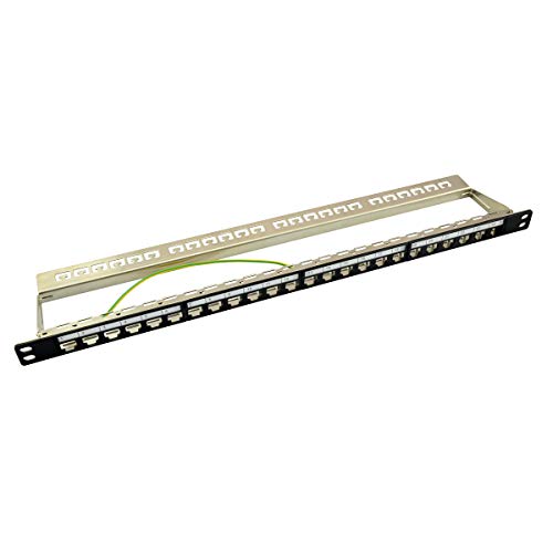 LogiLink NK4040 Keystone Patchpanel/Verteilerfeld für 24 Buchsen, geschirmt, 0.5 HE (Höheneinheit) schwarz von Logilink