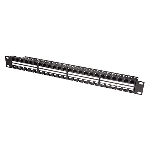 LogiLink NK4045 Keystone Patchpanel/Verteilerfeld für 48 Buchsen, ungeschirmt, 1 HE (Höheneinheit) schwarz von Logilink