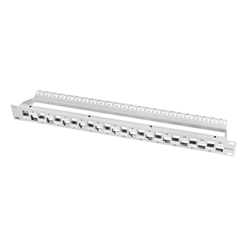 LogiLink NK4047 Keystone Patchpanel/Verteilerfeld für 24 Buchsen, geschirmt, 1 HE (Höheneinheit), versetzt (Staggered) lichtgrau von Logilink