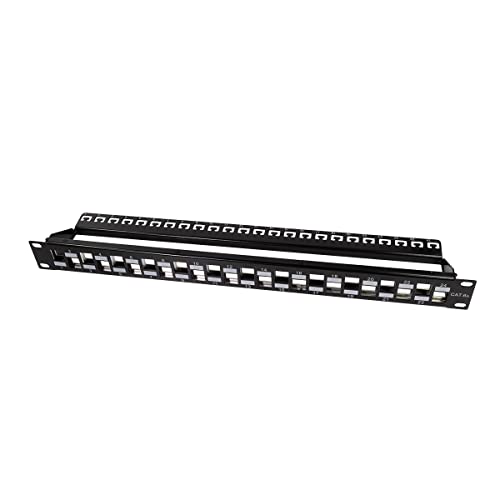 LogiLink NK4048 Keystone Patchpanel/Verteilerfeld für 24 Buchsen, geschirmt, 1 HE (Höheneinheit), versetzt (Staggered) schwarz von Logilink