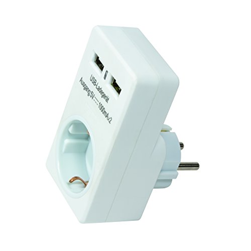 LogiLink PA0112 USB Steckdosenadapter (Passthrough) mit 2x USB-Ports à 1000mA zum Aufladen von Geräten mit USB Ladefunktion von Logilink
