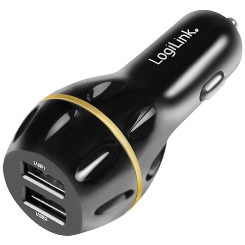 LogiLink PA0201 - KFZ USB Netzteil für Zigarettenanzünder, 2X USB Ports, mit QC (Quick Charge) V3.0 Technologie mit 19.5W mit Zusatzadapter (Micro-USB zu USB-C) von Logilink