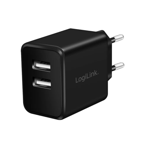 LogiLink PA0210 Fast Charging - USB Steckdosenadapter (2x USB-A, 12W) für Smartphones/Tablets/MP3-MP4 Player/eBooks/Navi/etc. mit Überlade-, Tiefentlade-, Überlast- und Kurzschlussschutz, schwarz von Logilink