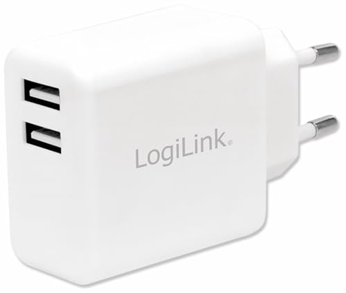 LogiLink PA0210W Fast Charging - USB Steckdosenadapter (2x USB-A, 12W) für Smartphones/Tablets/MP3-MP4 Player/eBooks/Navi/etc. mit Überlade-, Tiefentlade-, Überlast- und Kurzschlussschutz, weiß von Logilink
