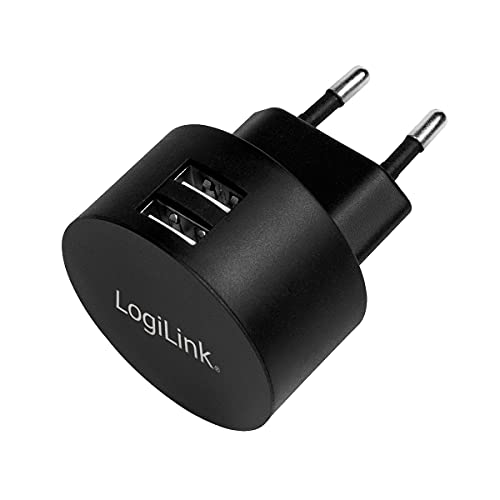 LogiLink PA0218 Fast Charging - USB Steckdosenadapter (2x USB-A, 10,5W) für Smartphones/Tablets/MP3-MP4 Player/eBooks/Navi/etc. mit Überlade-, Tiefentlade-, Überlast- und Kurzschlussschutz, schwarz von Logilink