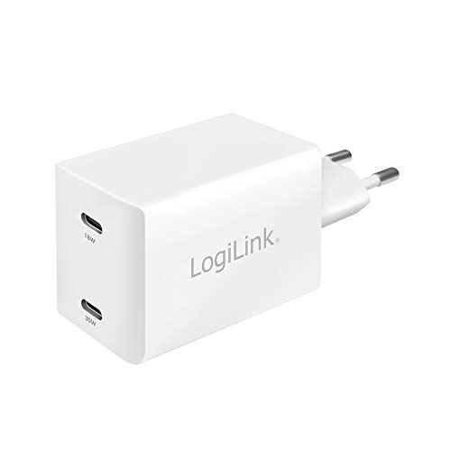LogiLink PA0231 - USB Steckdosenadapter, 2x USB-C-Port, mit GaN-Technologie (Galliumnitrid), 48W für PD (Power Delivery) von Logilink