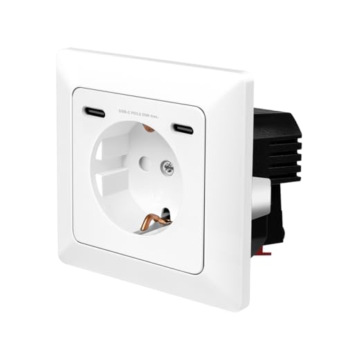 LogiLink PA0331 - Unterputz-Steckdose, 1x Schutzkontaktbuchse (CEE 7/3), 2x USB-C mit PD (Power Delivery), Einbautiefe: 29,5 mm von Logilink
