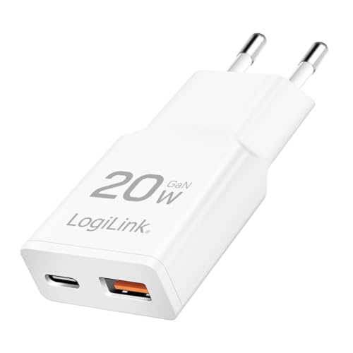LogiLink PA0346 - Dual USB GaN (Gallium-Nitrid) Ladegerät, 1x USB-C (PD), 1x USB-A (QC), 20 W von Logilink