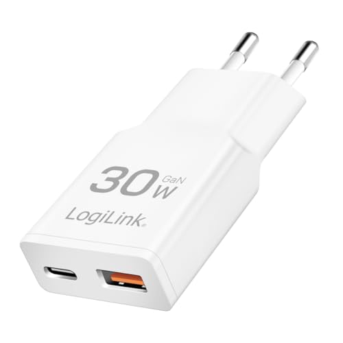 LogiLink PA0348 - Dual USB GaN (Gallium-Nitrid) Ladegerät, 1x USB-C (PD), 1x USB-A (QC), 30 W von Logilink