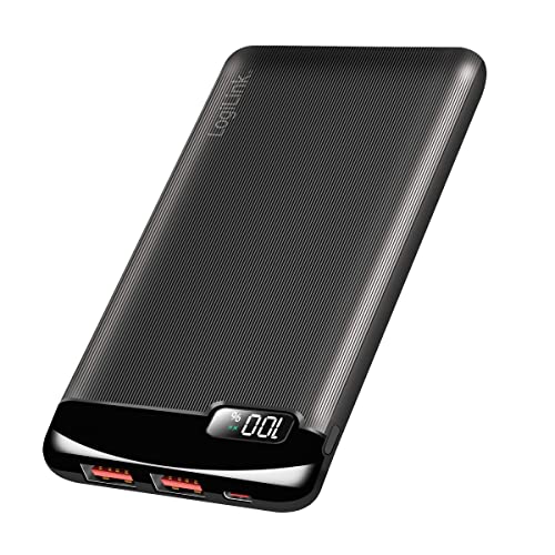 LogiLink Powerbank 10.000 mAh mit PD 3.0 & QC 3.0 (PowerDelivery, Quick Charge), mit Display, 2X USB-A & 1x USB-C von Logilink