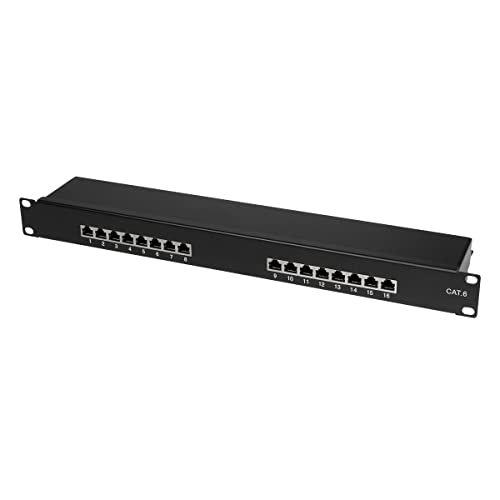 LogiLink Professional EconLine Cat.6 (250 MHz) Patchpanel - Verteilerfeld, 19", STP (geschirmt) 16-Port (RJ45), NP0057, Schwarz von Logilink